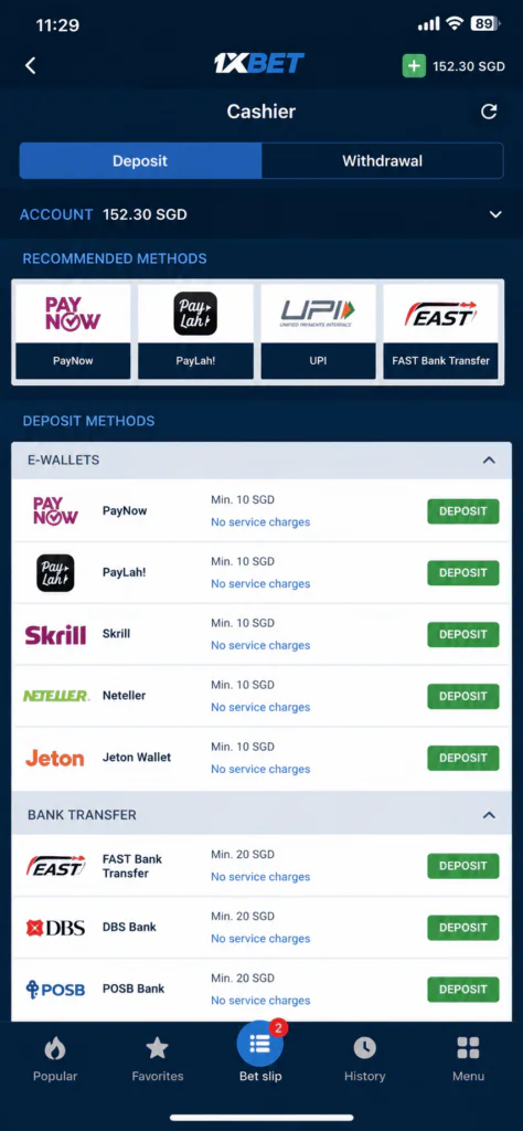 1xBet Mobile App Payments